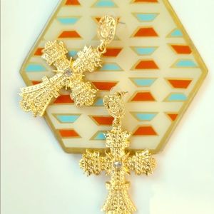 Gold statement Cross earrings